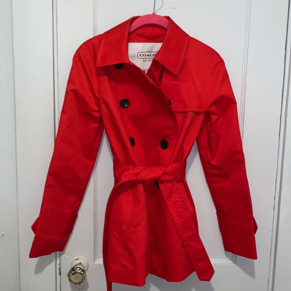 COACH Red Belted Trench Coat
